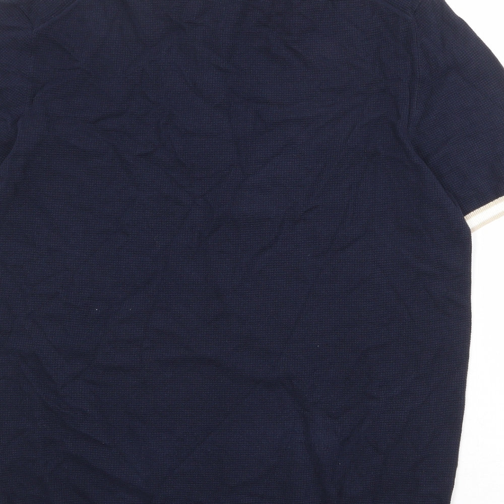 Marks and Spencer Mens Blue Cotton Polo Size XL Collared Zip