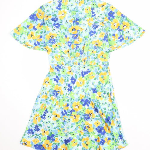 Stradivarius Womens Multicoloured Floral Polyester A-Line Size S V-Neck Zip