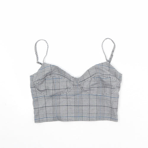 Stradivarius Womens Grey Geometric Viscose Cropped Tank Size M Sweetheart