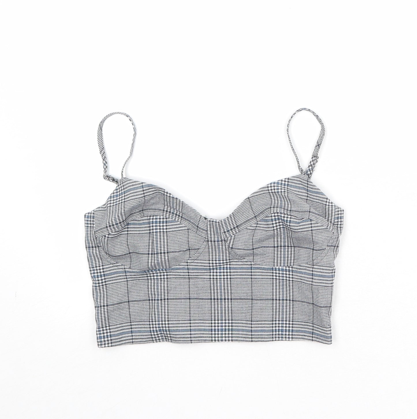 Stradivarius Womens Grey Geometric Viscose Cropped Tank Size M Sweetheart