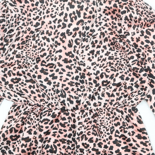 Quiz Womens Pink Animal Print Polyester Basic Blouse Size 14 V-Neck - Leopard Print