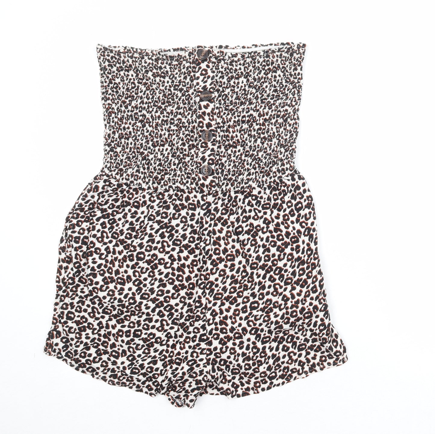 NEXT Womens Multicoloured Animal Print Viscose Playsuit One-Piece Size 14 Pullover - Leopard Print