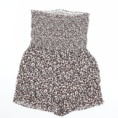 NEXT Womens Multicoloured Animal Print Viscose Playsuit One-Piece Size 14 Pullover - Leopard Print