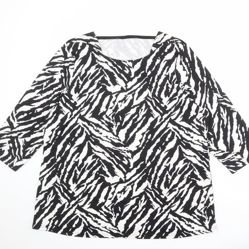 Bonmarché Womens Black Animal Print Polyester Basic Blouse Size 20 Boat Neck