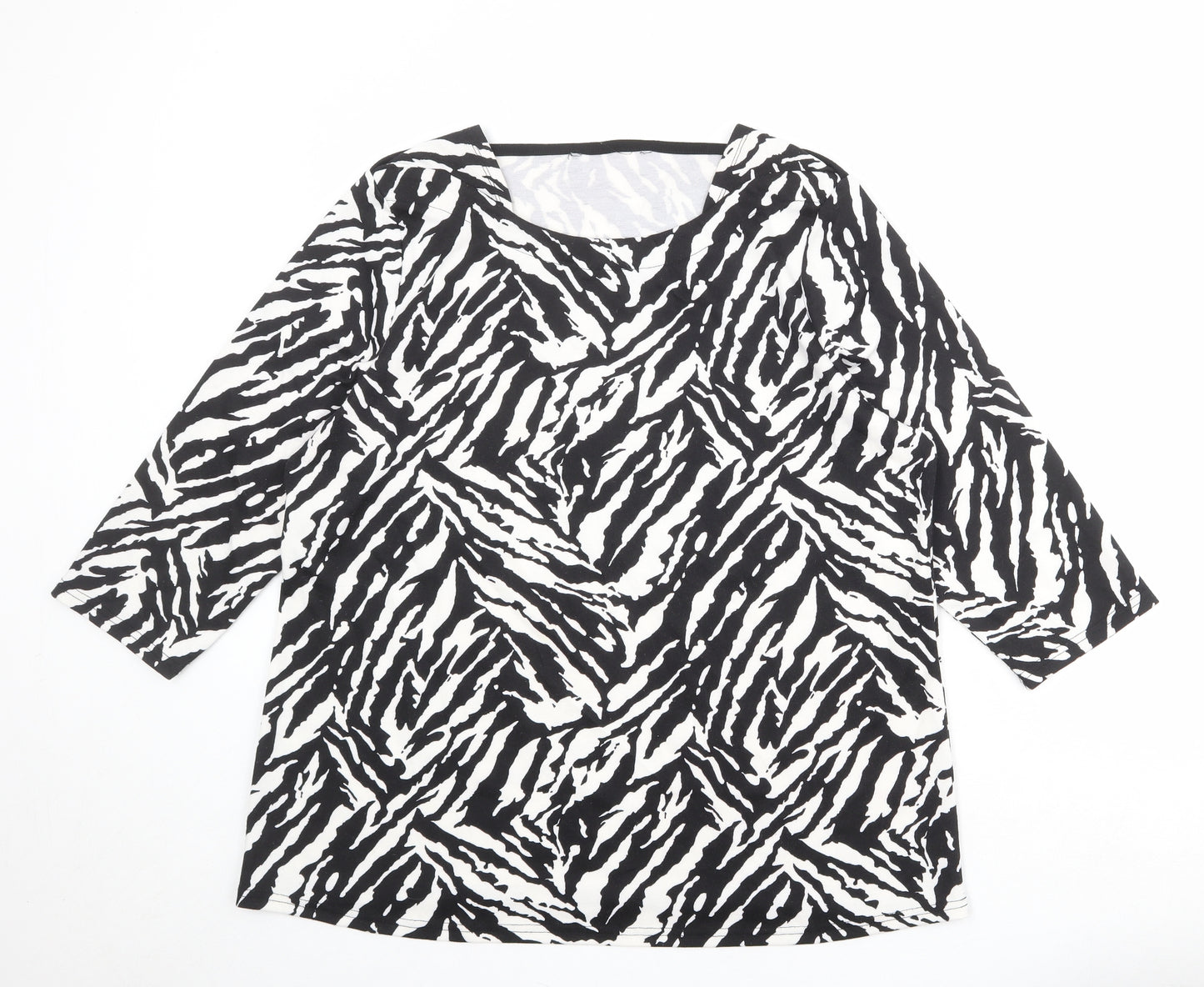 Bonmarché Womens Black Animal Print Polyester Basic Blouse Size 20 Boat Neck