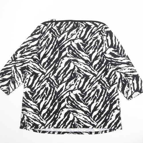Bonmarché Womens Black Animal Print Polyester Basic Blouse Size 20 Boat Neck