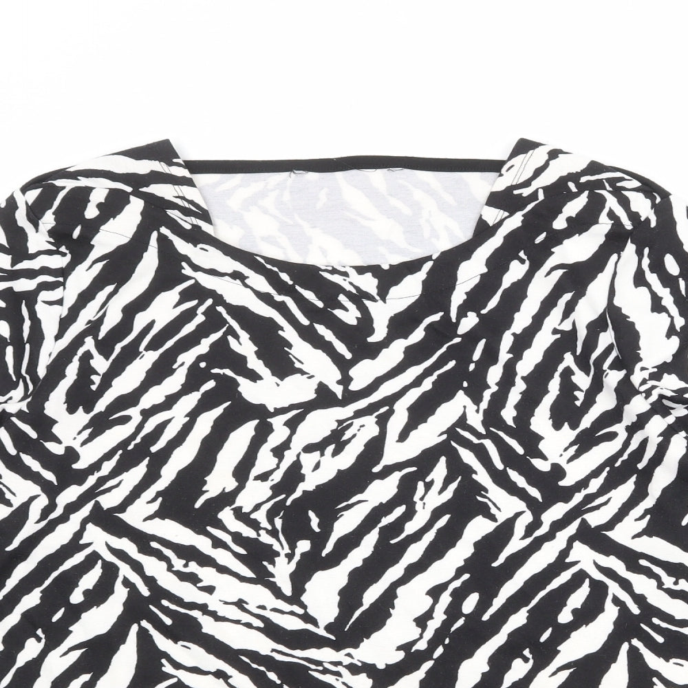 Bonmarché Womens Black Animal Print Polyester Basic Blouse Size 20 Boat Neck
