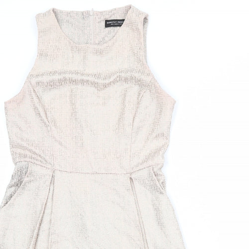 Dorothy Perkins Womens Beige Polyester Skater Dress Size 14 Round Neck Zip