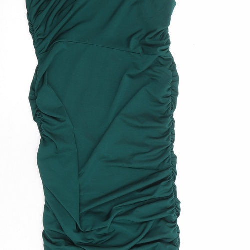 PRETTYLITTLETHING Womens Green Polyester Bodycon Size 8 Off the Shoulder Pullover - Asymmetric Neckline