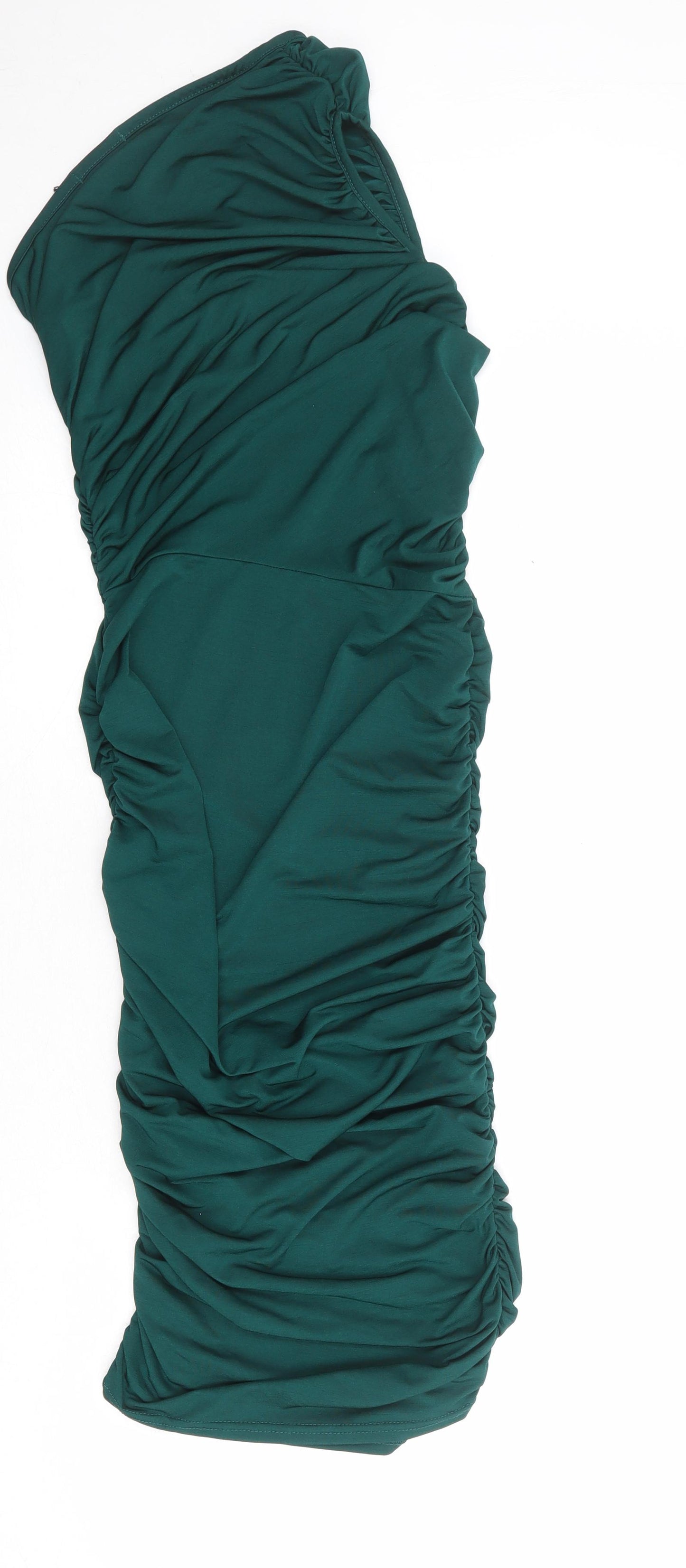 PRETTYLITTLETHING Womens Green Polyester Bodycon Size 8 Off the Shoulder Pullover - Asymmetric Neckline