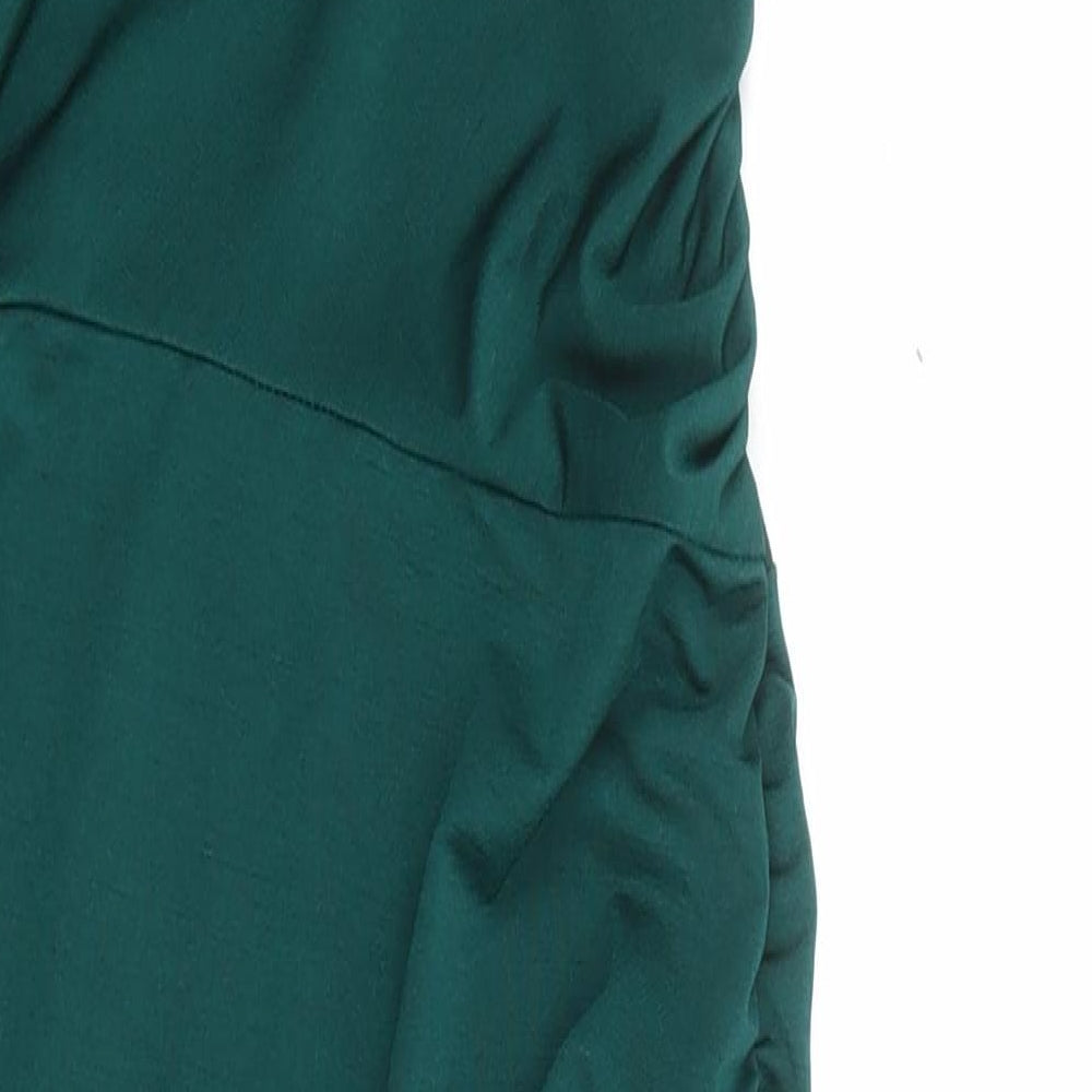 PRETTYLITTLETHING Womens Green Polyester Bodycon Size 8 Off the Shoulder Pullover - Asymmetric Neckline
