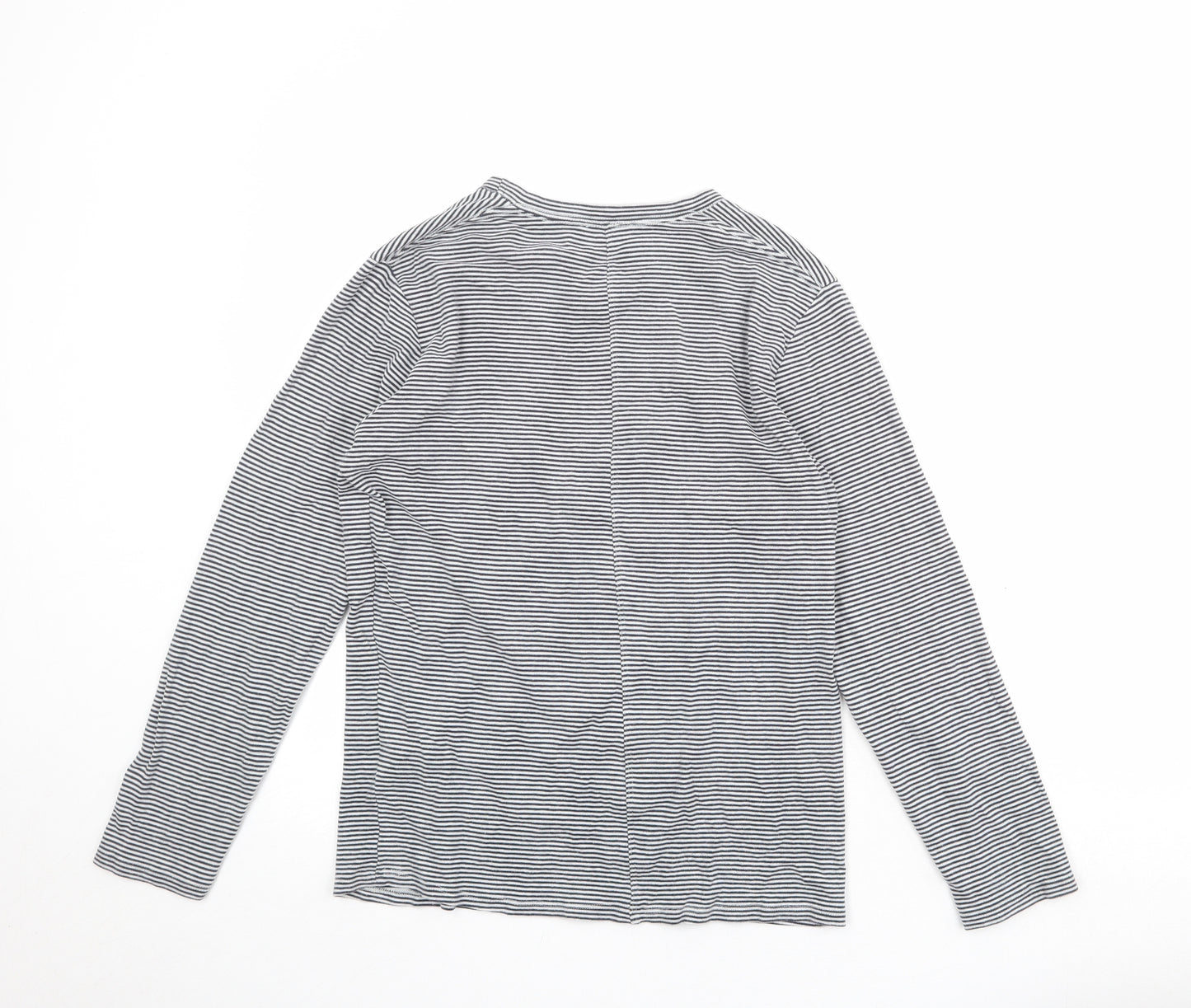 Selected Womens Black Striped Cotton Basic T-Shirt Size S Round Neck