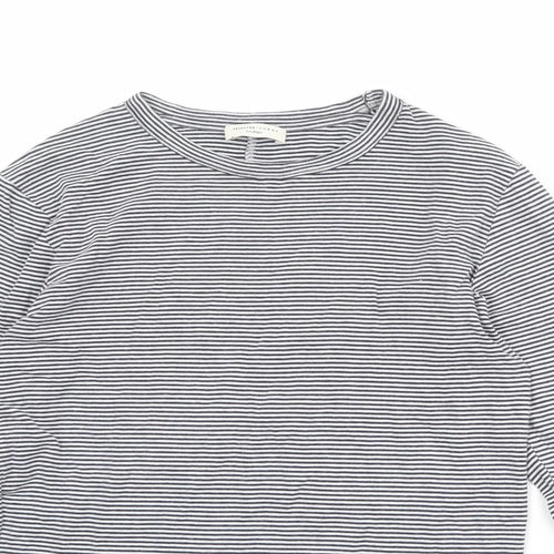 Selected Womens Black Striped Cotton Basic T-Shirt Size S Round Neck