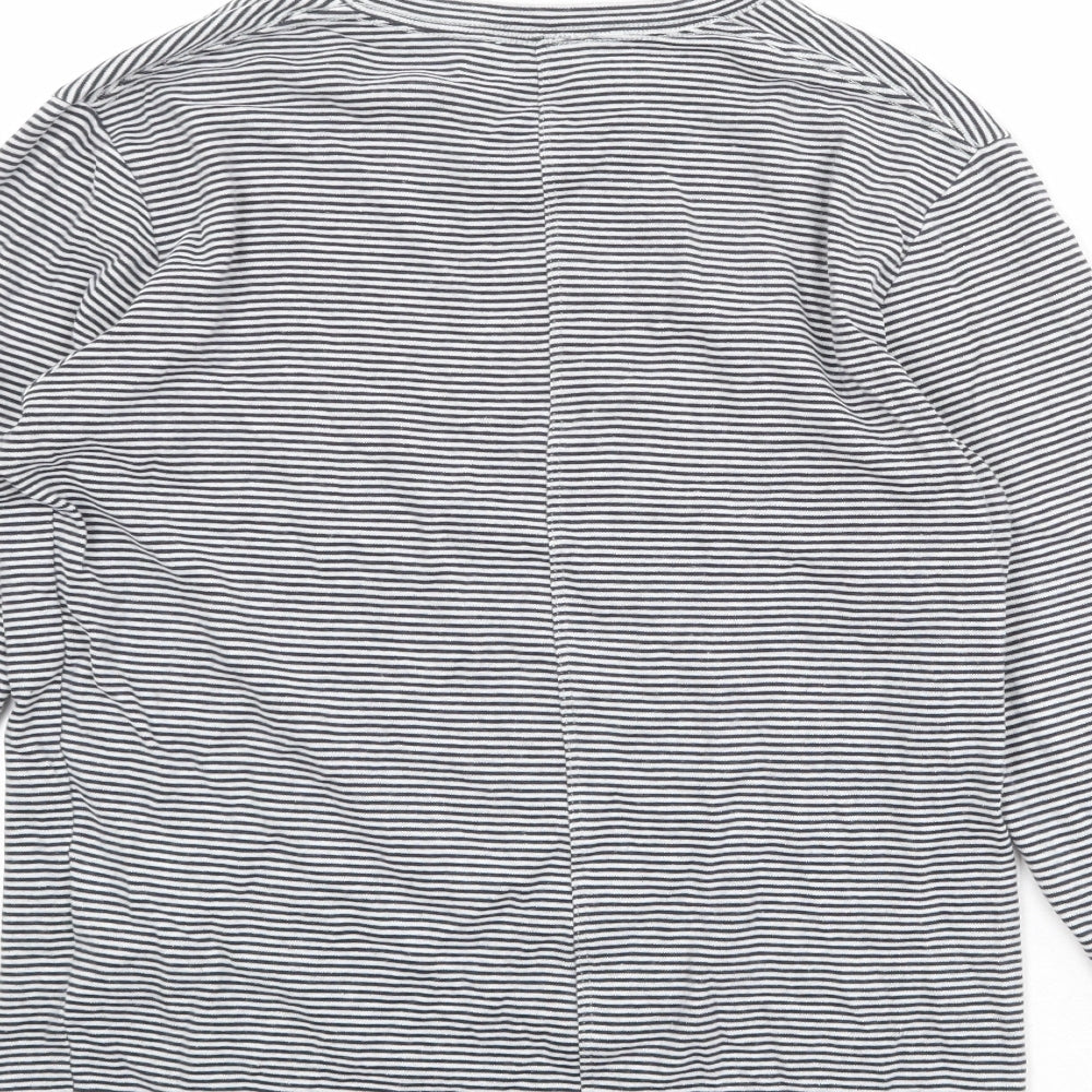 Selected Womens Black Striped Cotton Basic T-Shirt Size S Round Neck