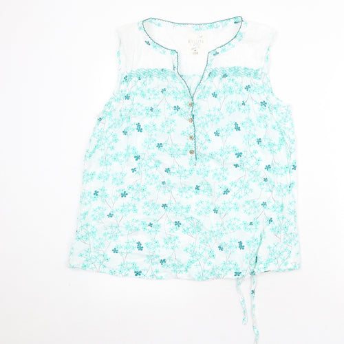 MANTARAY PRODUCTS Womens White Floral 100% Cotton Basic Blouse Size 16 V-Neck - Tie Front Detail