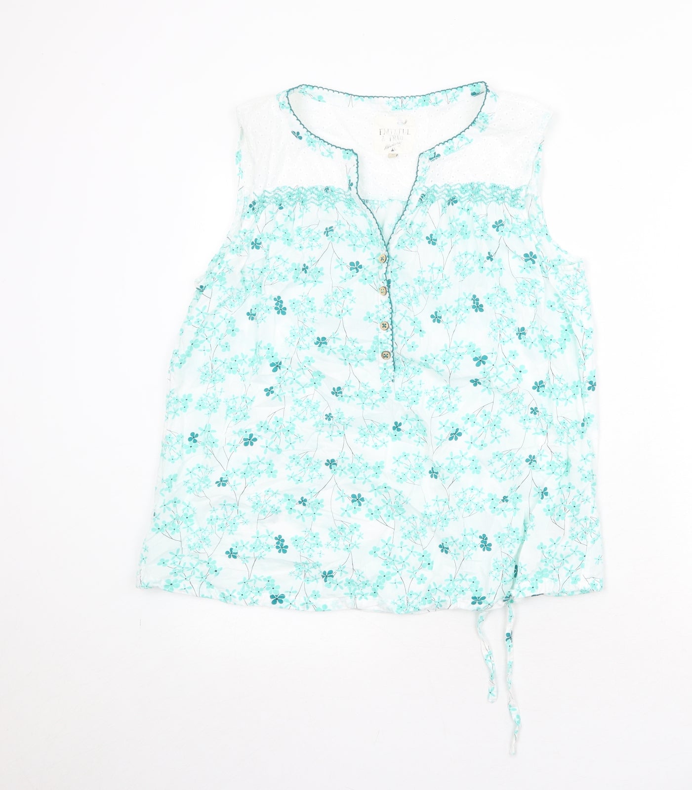 MANTARAY PRODUCTS Womens White Floral 100% Cotton Basic Blouse Size 16 V-Neck - Tie Front Detail