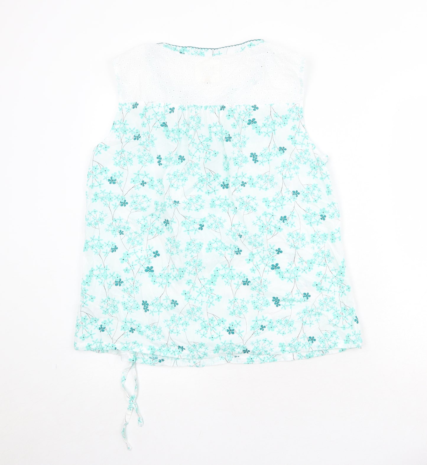 MANTARAY PRODUCTS Womens White Floral 100% Cotton Basic Blouse Size 16 V-Neck - Tie Front Detail