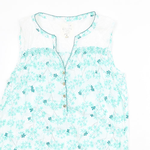 MANTARAY PRODUCTS Womens White Floral 100% Cotton Basic Blouse Size 16 V-Neck - Tie Front Detail