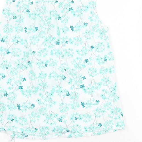 MANTARAY PRODUCTS Womens White Floral 100% Cotton Basic Blouse Size 16 V-Neck - Tie Front Detail