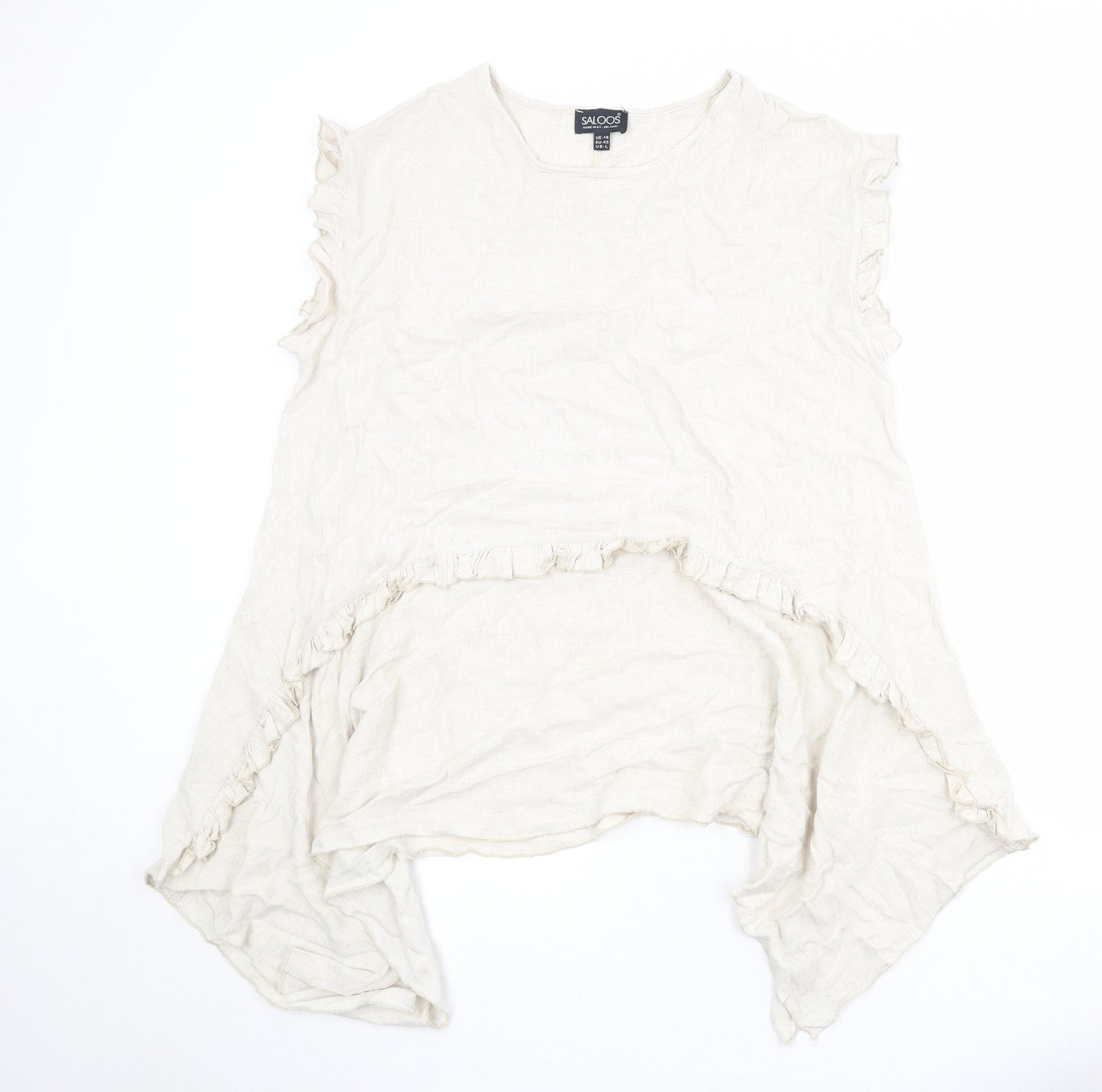 Saloos Womens Beige Viscose Basic Blouse Size 16 Round Neck - Asymmetric