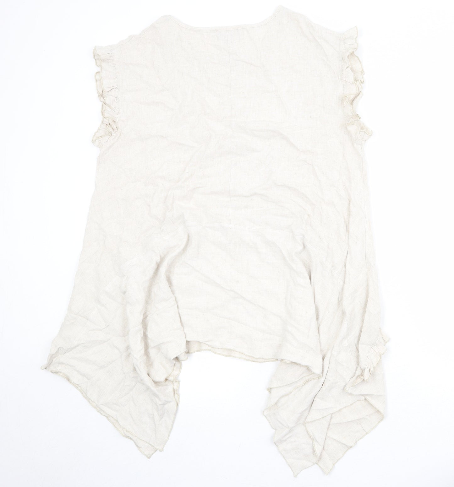 Saloos Womens Beige Viscose Basic Blouse Size 16 Round Neck - Asymmetric