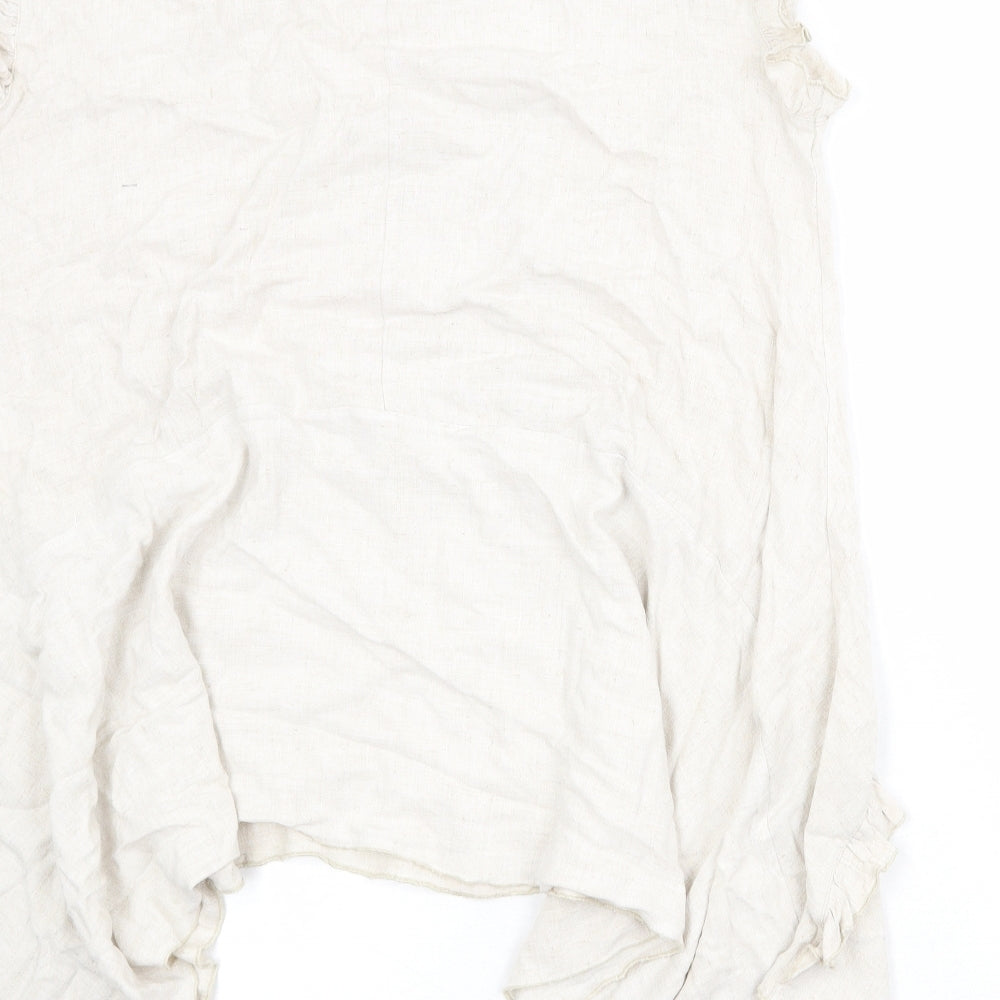 Saloos Womens Beige Viscose Basic Blouse Size 16 Round Neck - Asymmetric