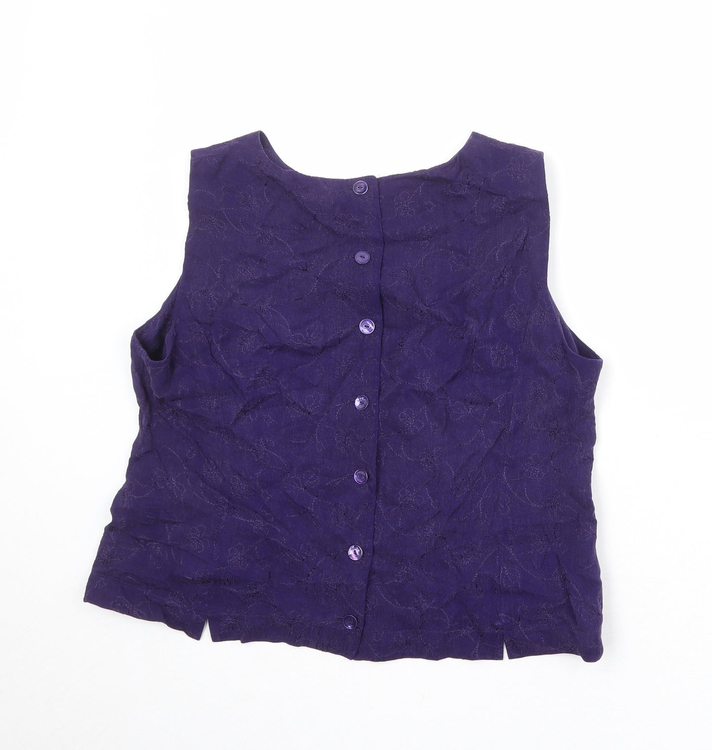 Country Casuals Womens Purple Floral Cupro Basic Blouse Size 16 Boat Neck