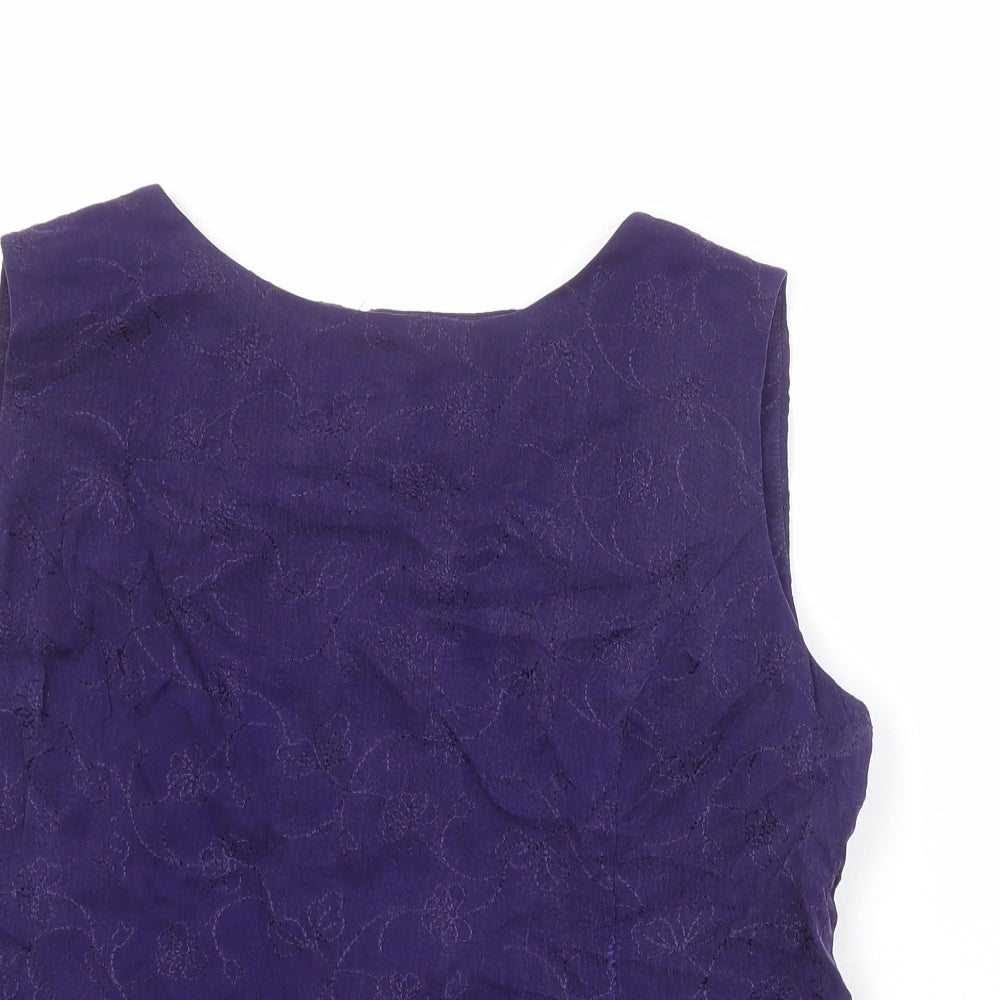 Country Casuals Womens Purple Floral Cupro Basic Blouse Size 16 Boat Neck