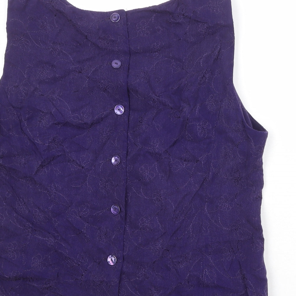 Country Casuals Womens Purple Floral Cupro Basic Blouse Size 16 Boat Neck