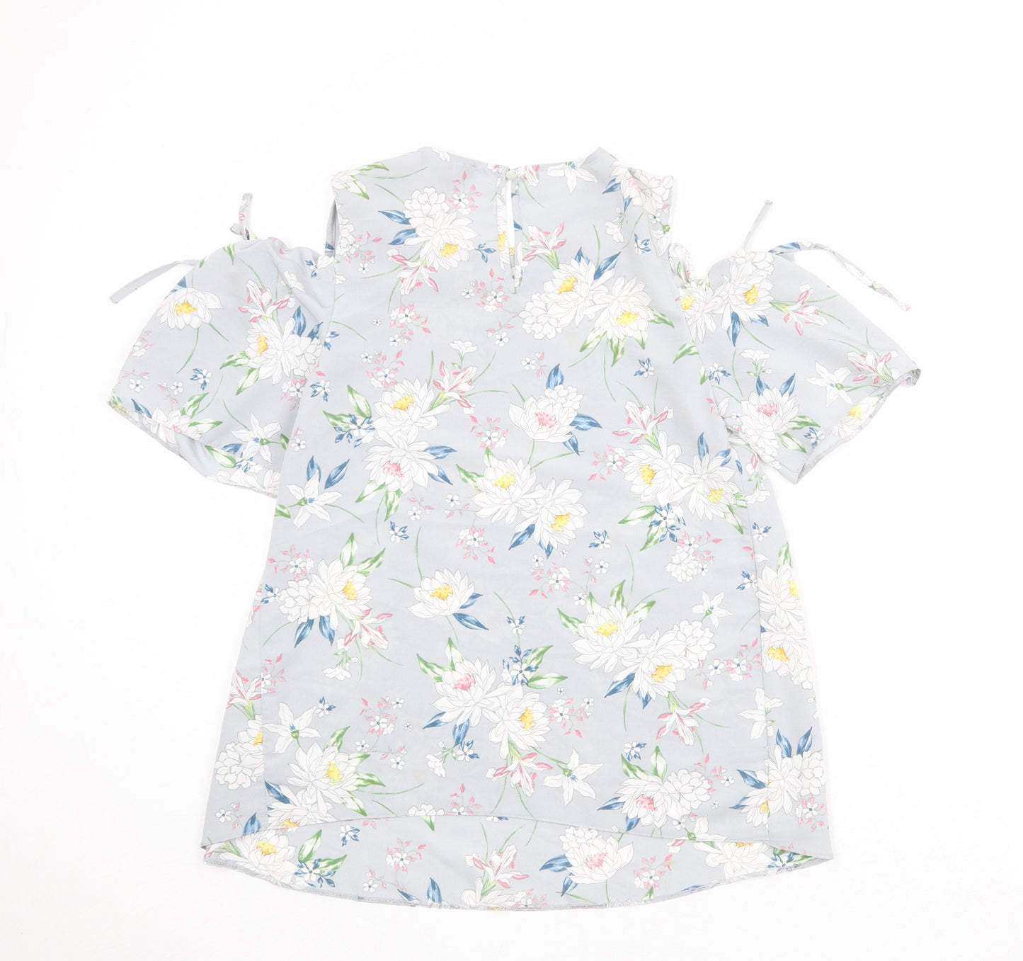 New Look Womens Grey Floral Polyester Basic Blouse Size 14 Boat Neck - Cold Shoulder