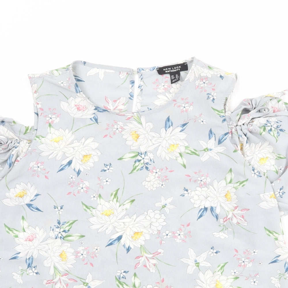 New Look Womens Grey Floral Polyester Basic Blouse Size 14 Boat Neck - Cold Shoulder