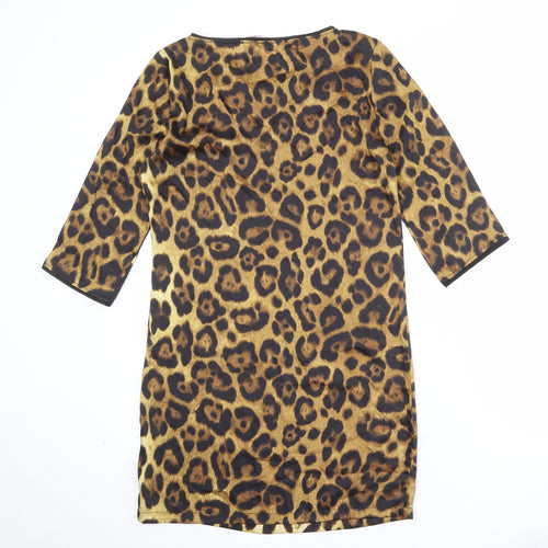 Zara Womens Brown Animal Print Polyester A-Line Size S Round Neck Pullover - Leopard Pattern