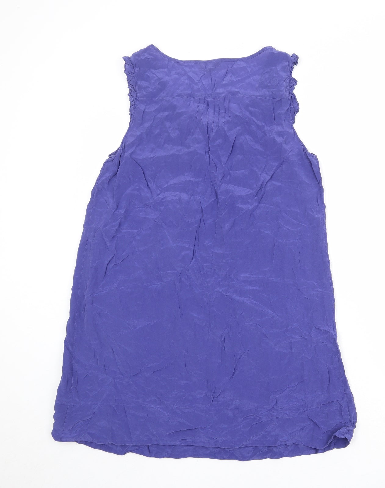 Topshop Womens Blue Silk A-Line Size 12 Round Neck Button