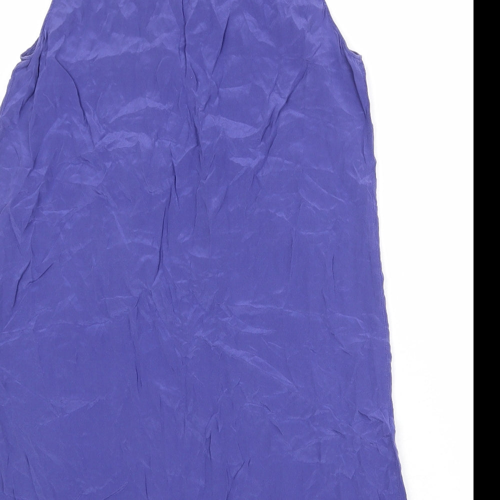 Topshop Womens Blue Silk A-Line Size 12 Round Neck Button