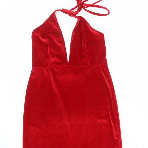 Edge Street Womens Red Polyester Mini Size 10 Halter Tie - Backless