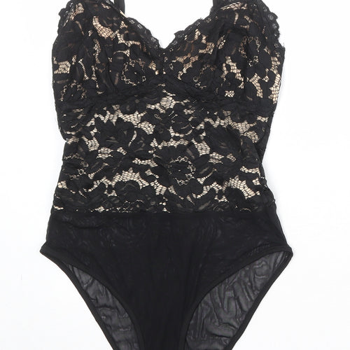 New Look Womens Black Polyamide Bodysuit One-Piece Size 10 Snap