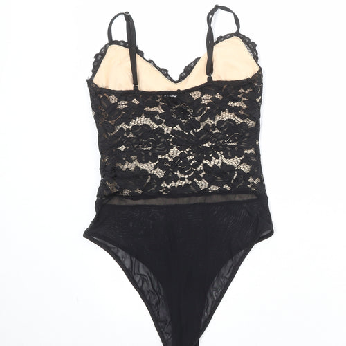 New Look Womens Black Polyamide Bodysuit One-Piece Size 10 Snap