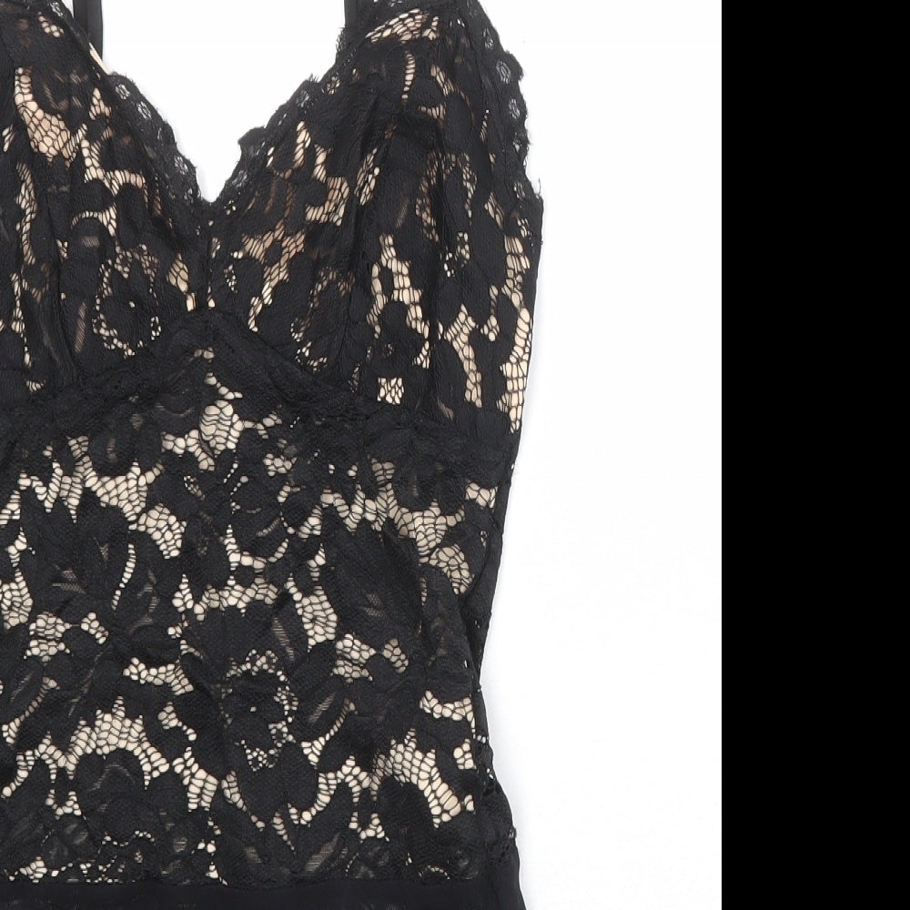 New Look Womens Black Polyamide Bodysuit One-Piece Size 10 Snap