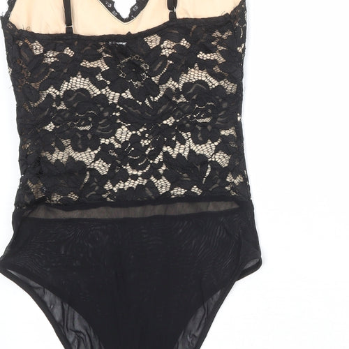 New Look Womens Black Polyamide Bodysuit One-Piece Size 10 Snap