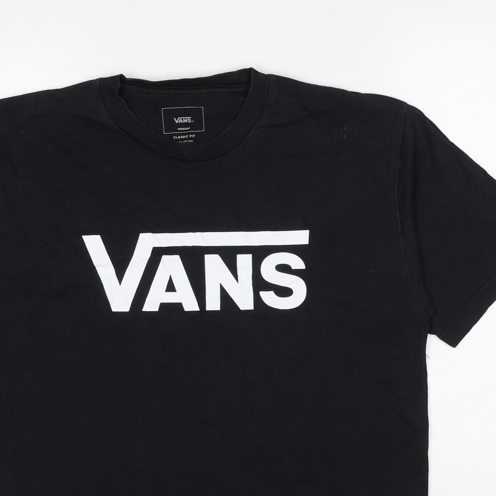 VANS Mens Black Cotton T-Shirt Size M Round Neck