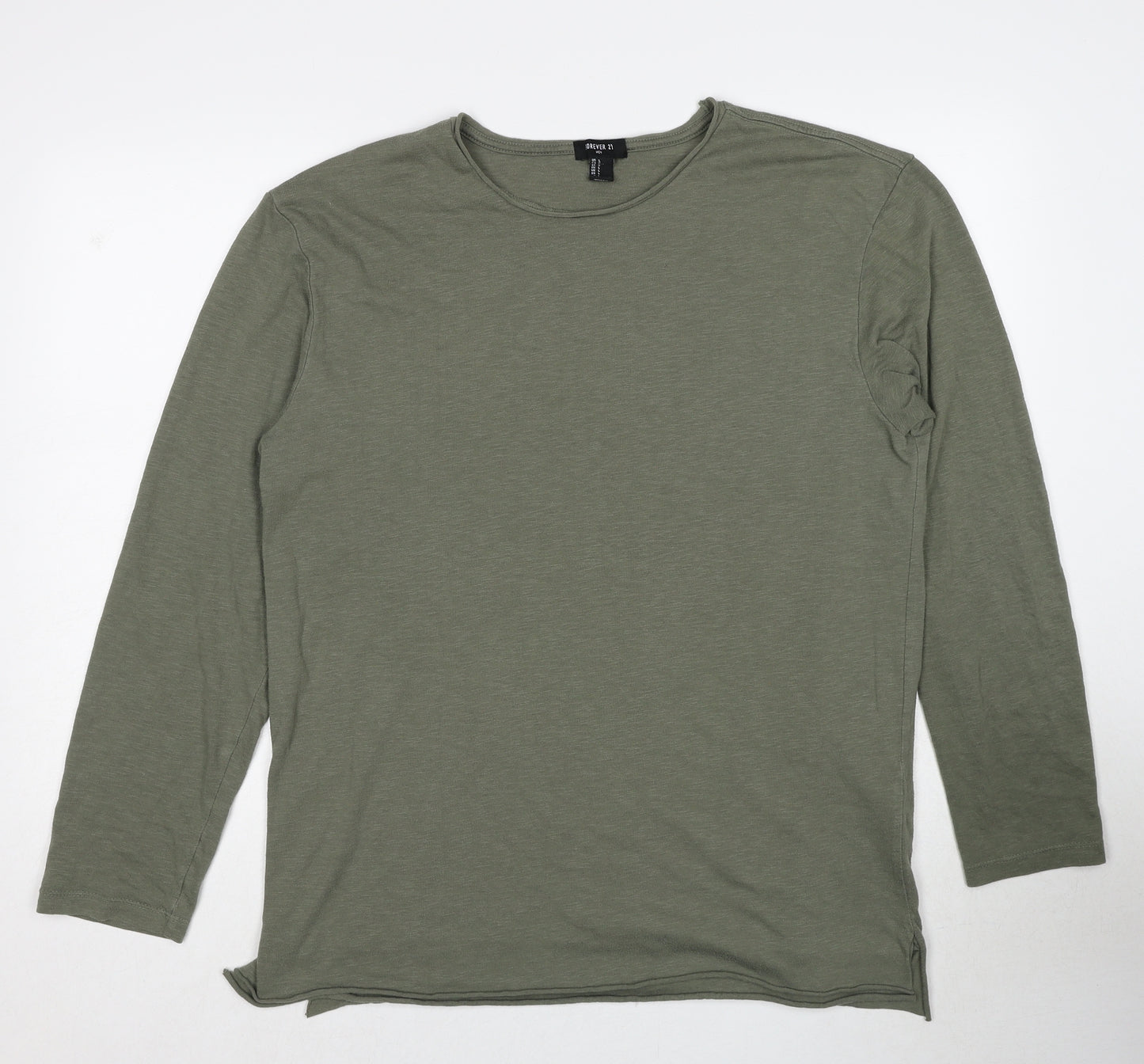 FOREVER 21 Mens Green Polyester T-Shirt Size L Round Neck