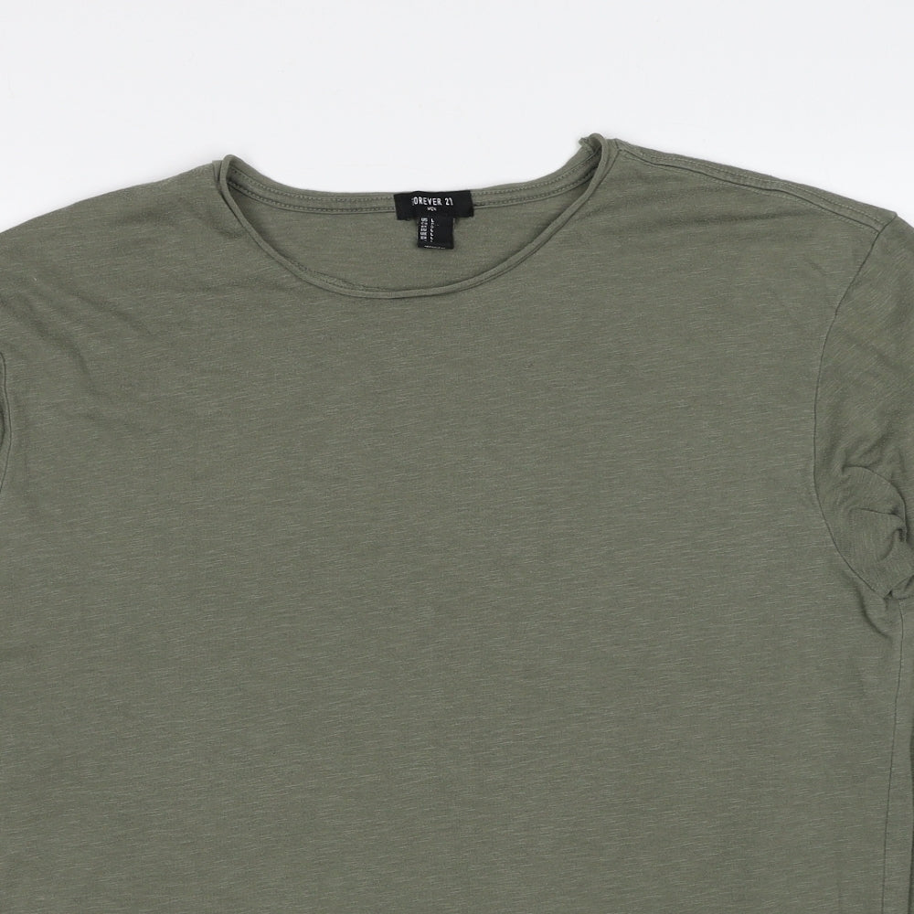 FOREVER 21 Mens Green Polyester T-Shirt Size L Round Neck