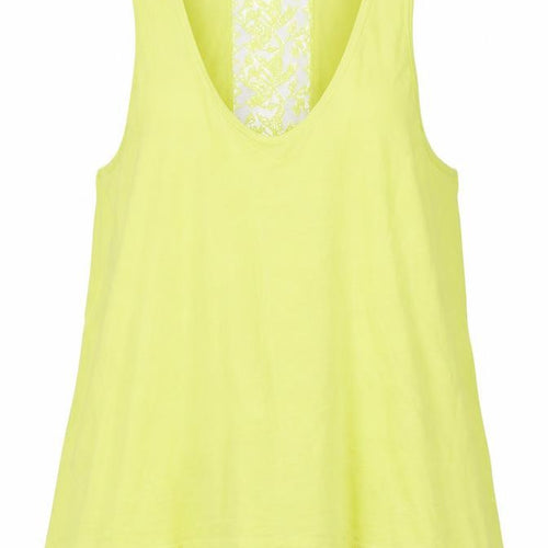 Zara Womens Yellow Cotton Basic Tank Size M Scoop Neck - Lace Detail