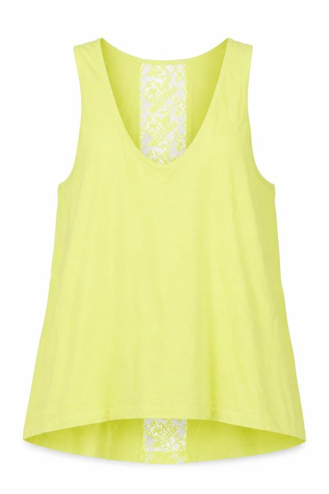 Zara Womens Yellow Cotton Basic Tank Size M Scoop Neck - Lace Detail