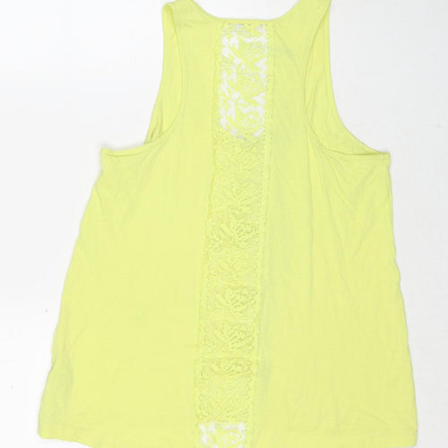 Zara Womens Yellow Cotton Basic Tank Size M Scoop Neck - Lace Detail