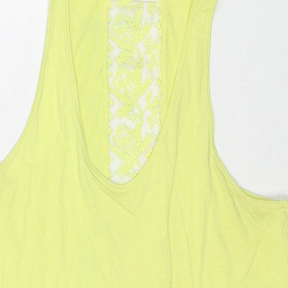 Zara Womens Yellow Cotton Basic Tank Size M Scoop Neck - Lace Detail