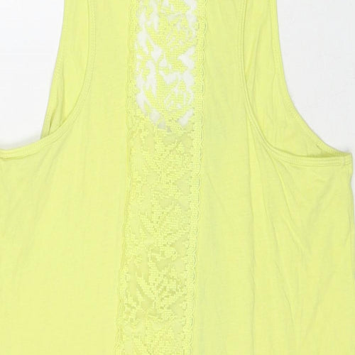 Zara Womens Yellow Cotton Basic Tank Size M Scoop Neck - Lace Detail