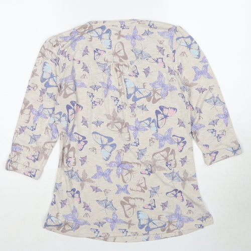 M&Co Womens Beige Geometric Polyester Basic Blouse Size 12 V-Neck - Butterfly Pattern