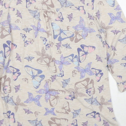 M&Co Womens Beige Geometric Polyester Basic Blouse Size 12 V-Neck - Butterfly Pattern