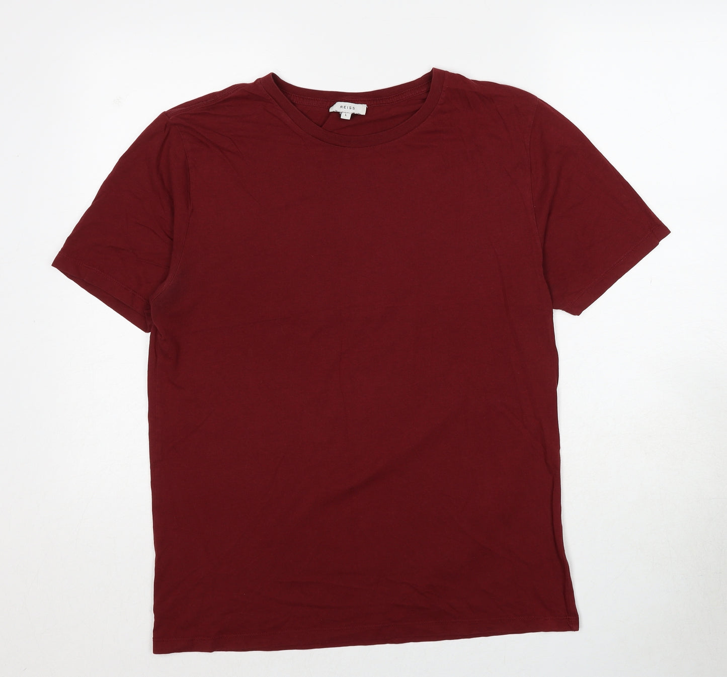 Reiss Mens Red Cotton T-Shirt Size L Roll Neck